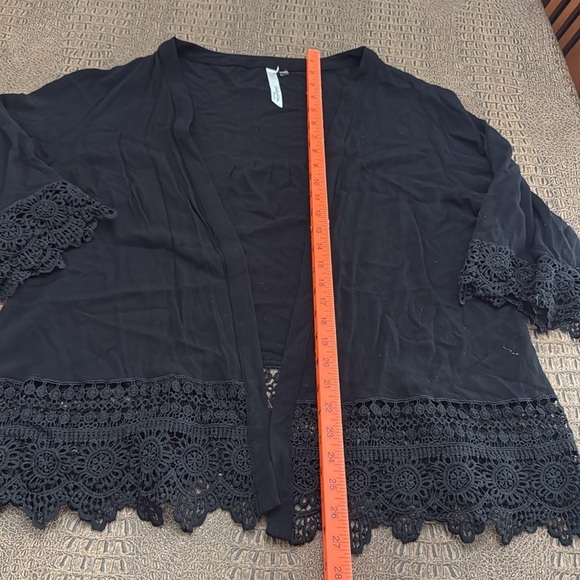 NY Collection Black Open Cardigan – 3/4 Sleeve with Crochet Trim, Size 1X - Picture 3 of 8